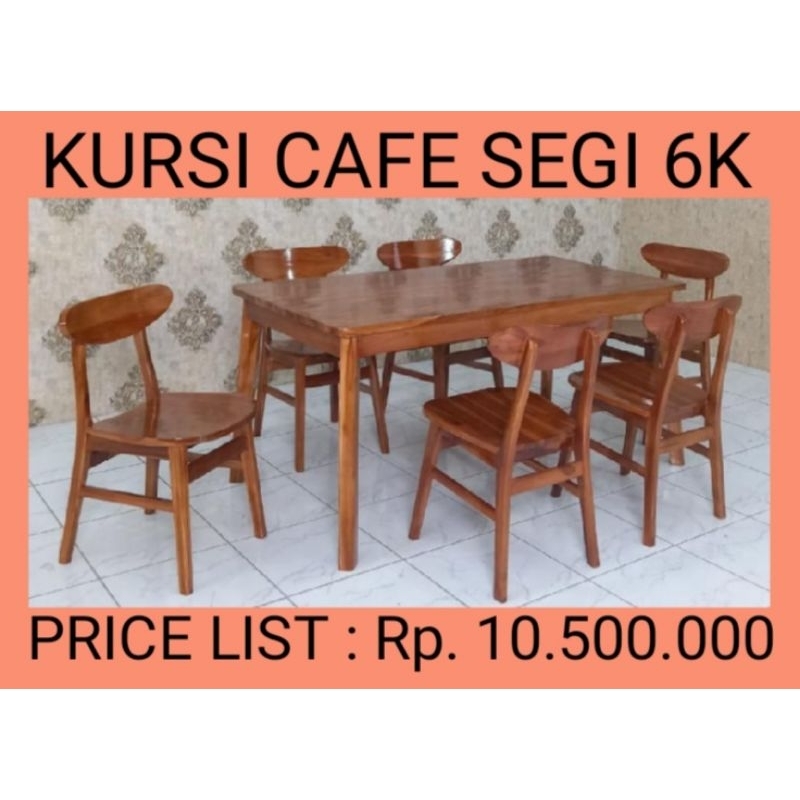 Meja Makan Cafe Segi Kayu Jati Jepara + 6 Kursi
