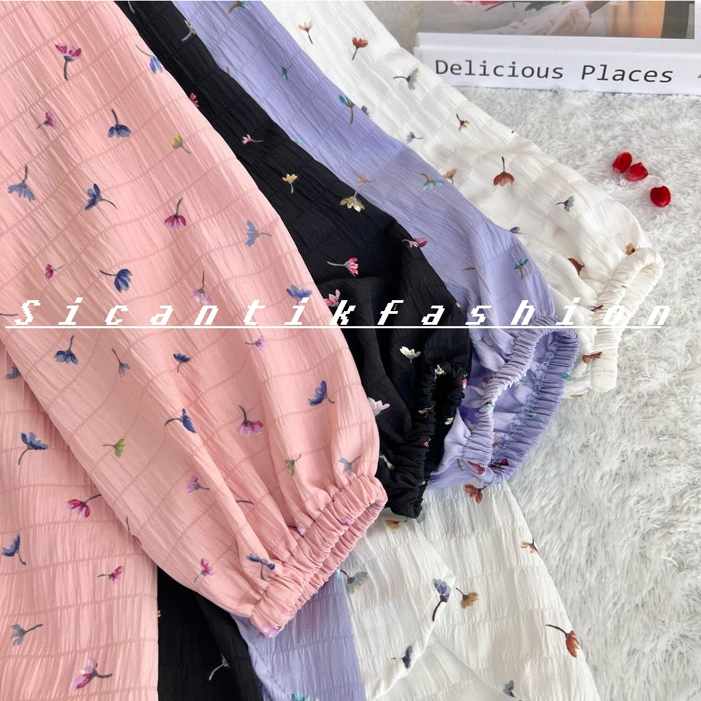 Kemeja Blouse Wanita Cotton Crinkle Premium / Blouse Bermotif Bunga / Blus Wanita