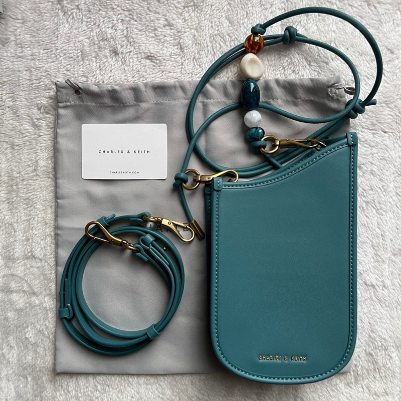 Tas Charles and Keith Aviary Bean Embellished Strap Phone Pouch in Teal Original Preloved