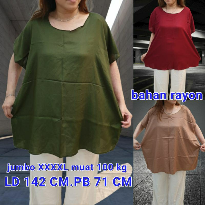 kaos jumbo XXXXL muat 100 kg lebih bahan rayon blon polos