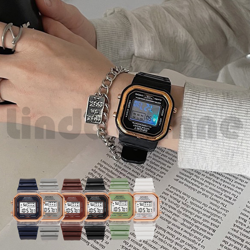 Jam Tangan Digital LED Sport Watch Pria dan Wanita Bentuk Kotak Strap Rubber Fashion Import