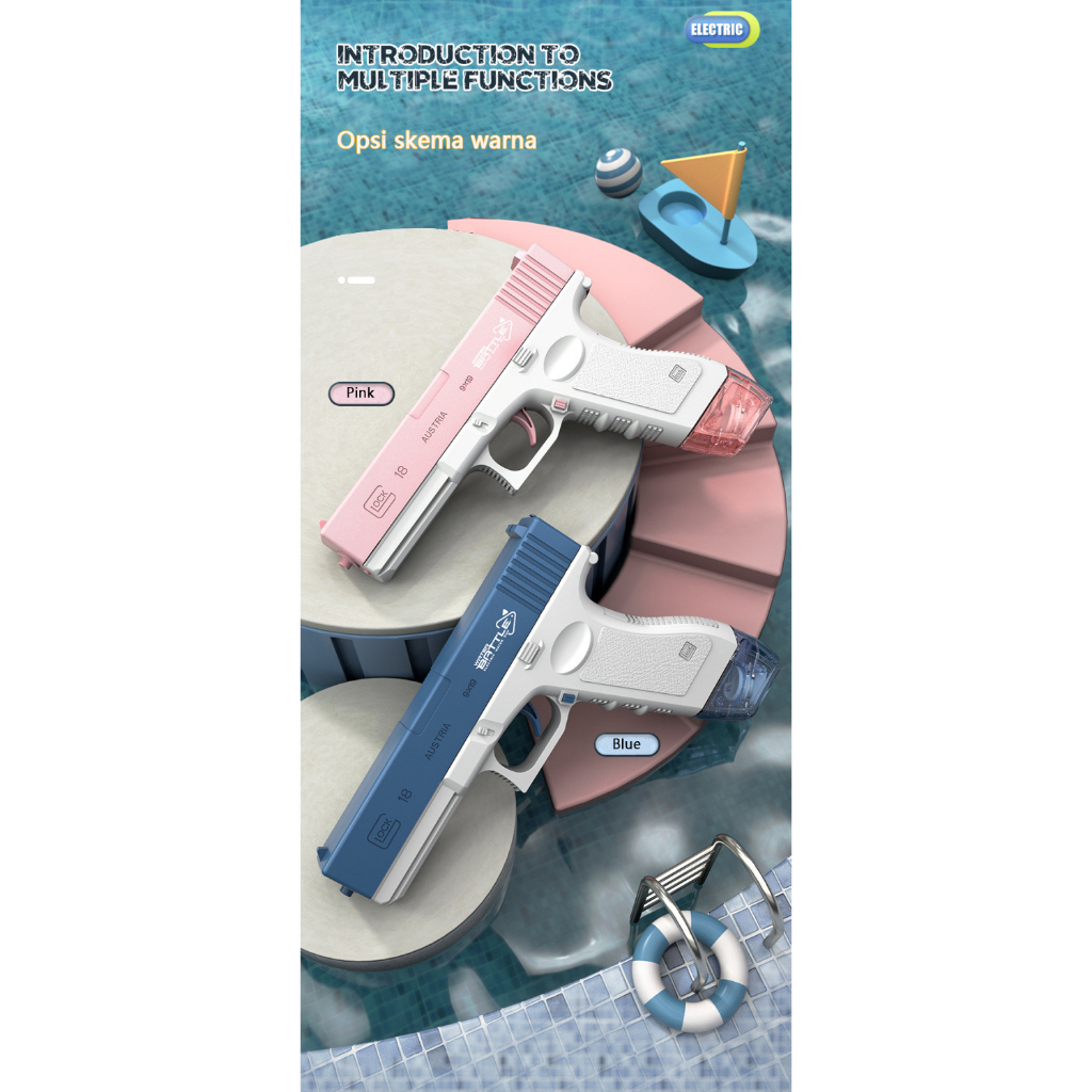 [Pengiriman cepat+COD]Pistol air berulang listrik，Majalah ganda，Mainan pistol air，Semburan otomatis