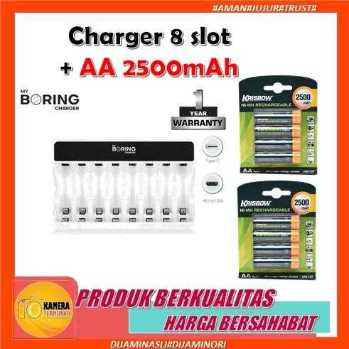 MY BORING Charger 8 Slot AA AAA Ni-MH+Krisbow AA 2500Mah 8 Pcs