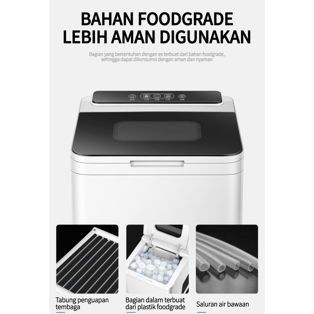 Mesin Es Iceler Portable Ice Maker 15KG Es Perhari 6 Keping Es diproduksi，Mesin Rumahan Kecil Full Otomatis