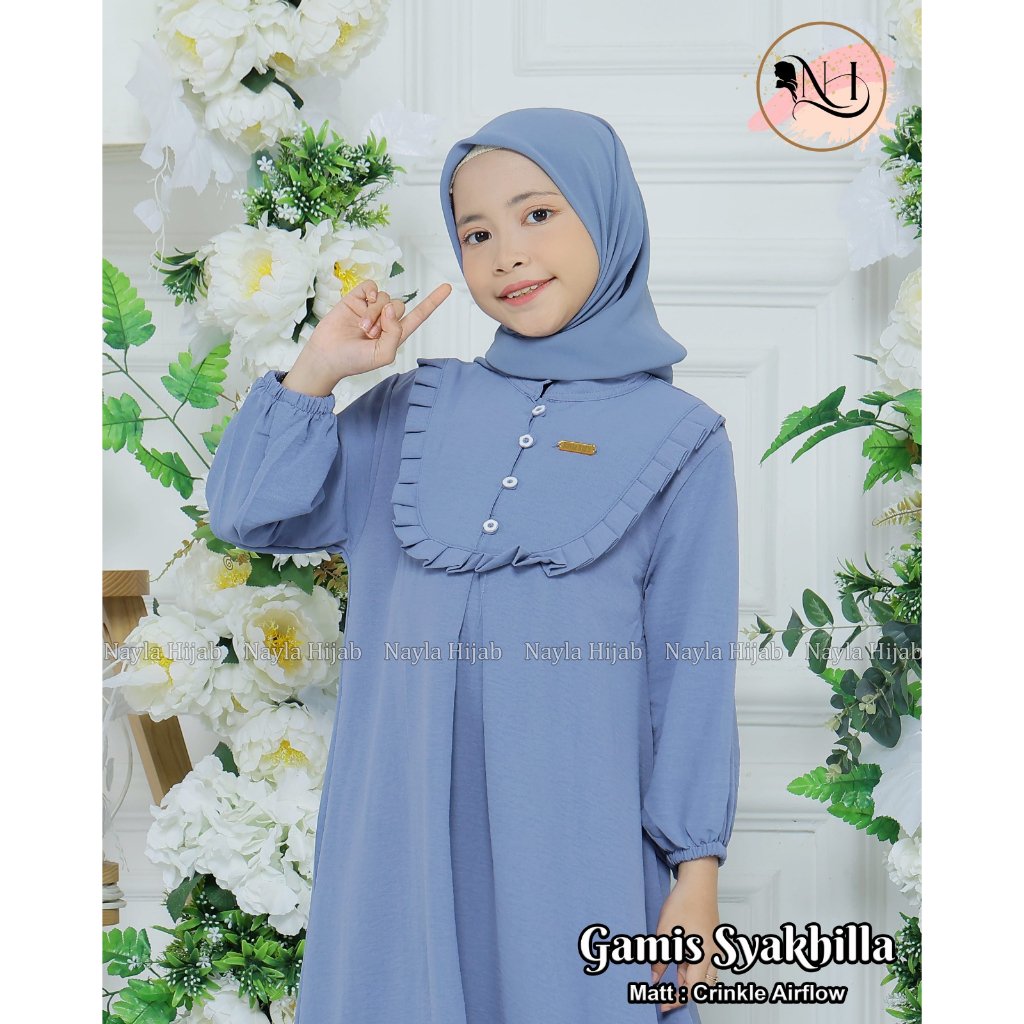 Baju Gamis Anak Syakilla Longdress Crinkle Airflow Usia 3-9 Tahun Baju Anak Nayla Hija'b