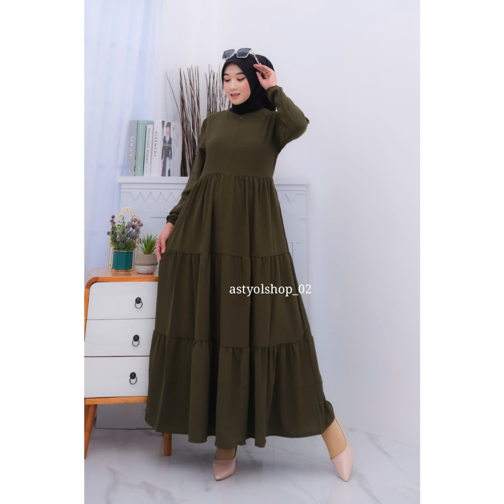 Rempel Susun Tali Bahan Crinkle Airflow / Pakaian Muslimah Terbaru / Gamis Wanita Terlaris