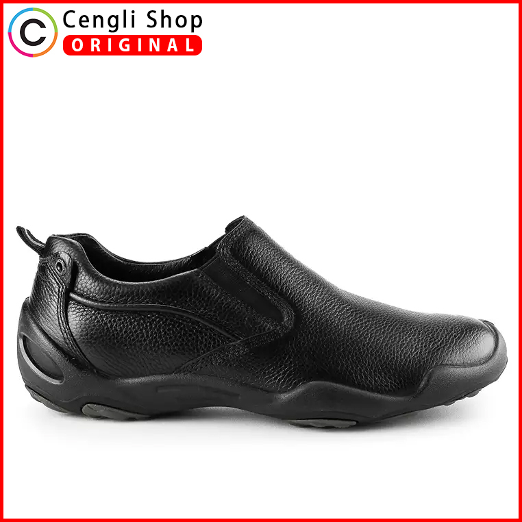 HM018 HUSH PUPPIES SEPATU SLIP ON KULIT PRIA ORIGINAL LEATHER ALL FULL BLACK HITAM POLOS