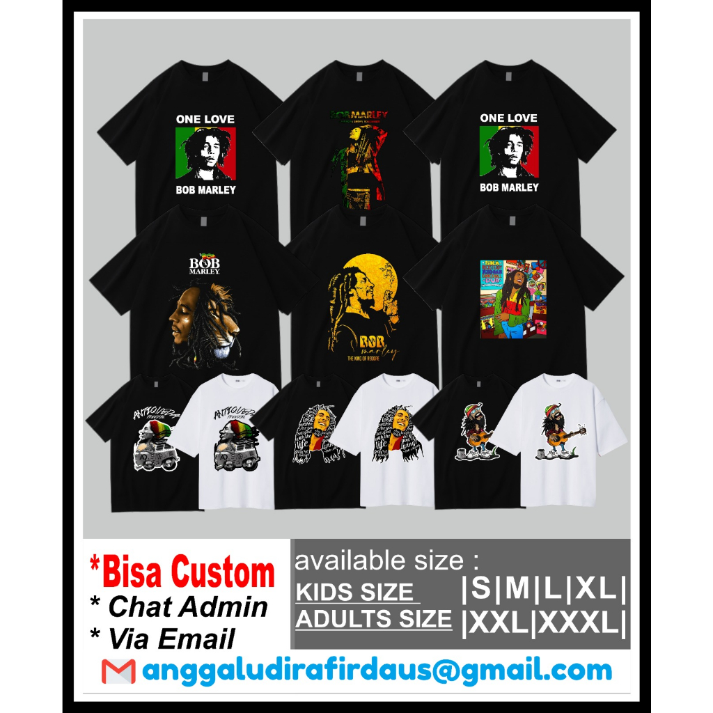 KAOS BOB MARLEY MUSIK REGGAE DEWASA ANAK