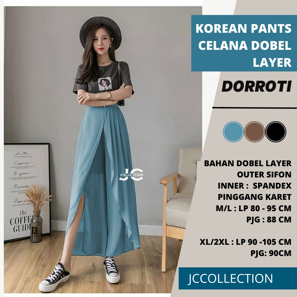 Stice Pants Celana Panjang Sifon Wanita Gaya Korea Dorothy Dobel Layer - JCCollections