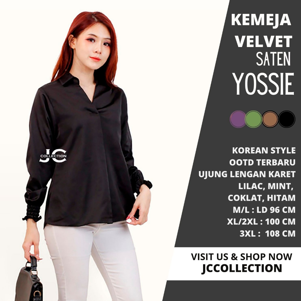 Kemeja Korea Wanita Safirre Ruby lengan panjang Gaya Korea Jossia - JCCollections