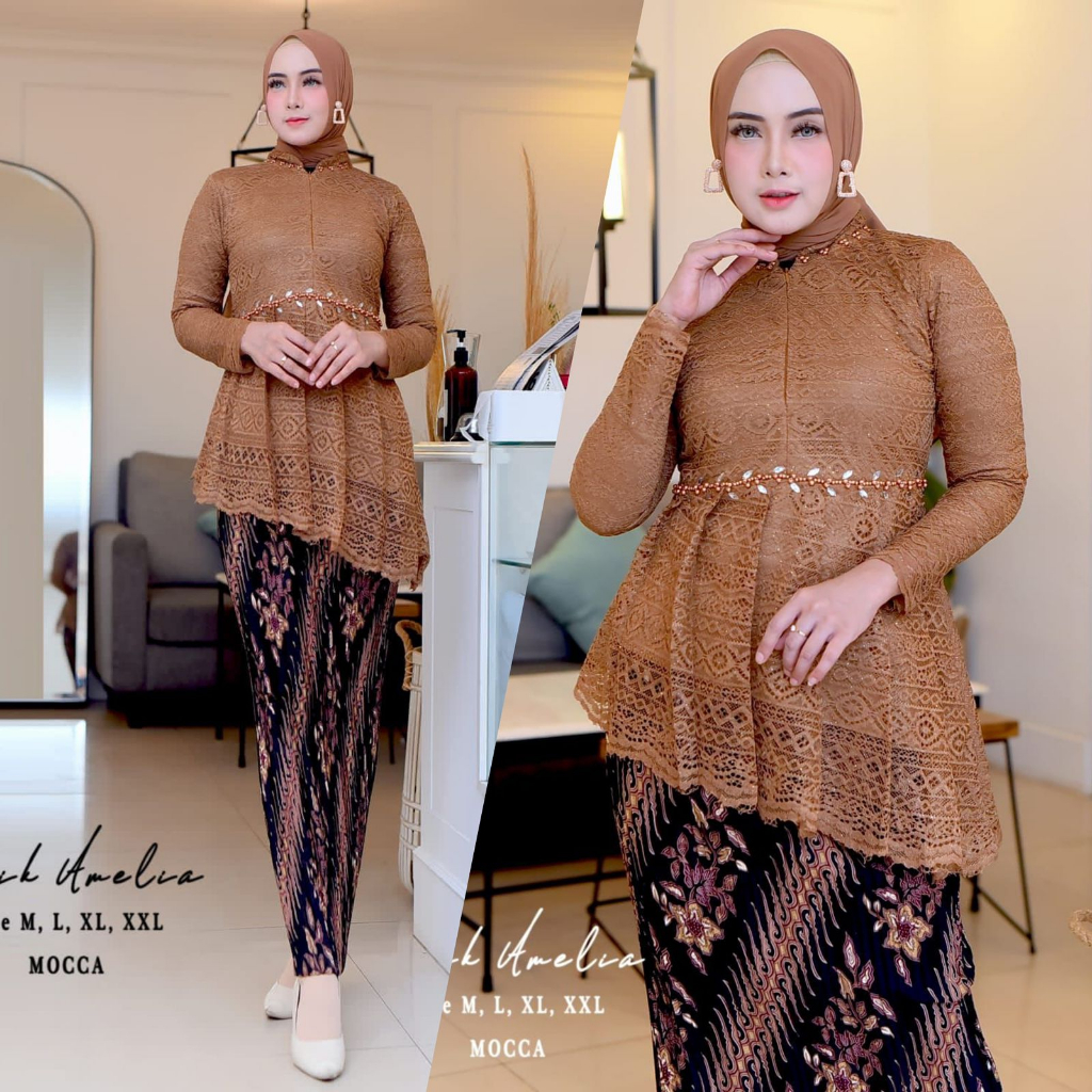 Kebaya tunik blouse amelia Kebaya brukat jumbo Baju outfit lamaran pernikahan wisuda kondangan Kebaya modern