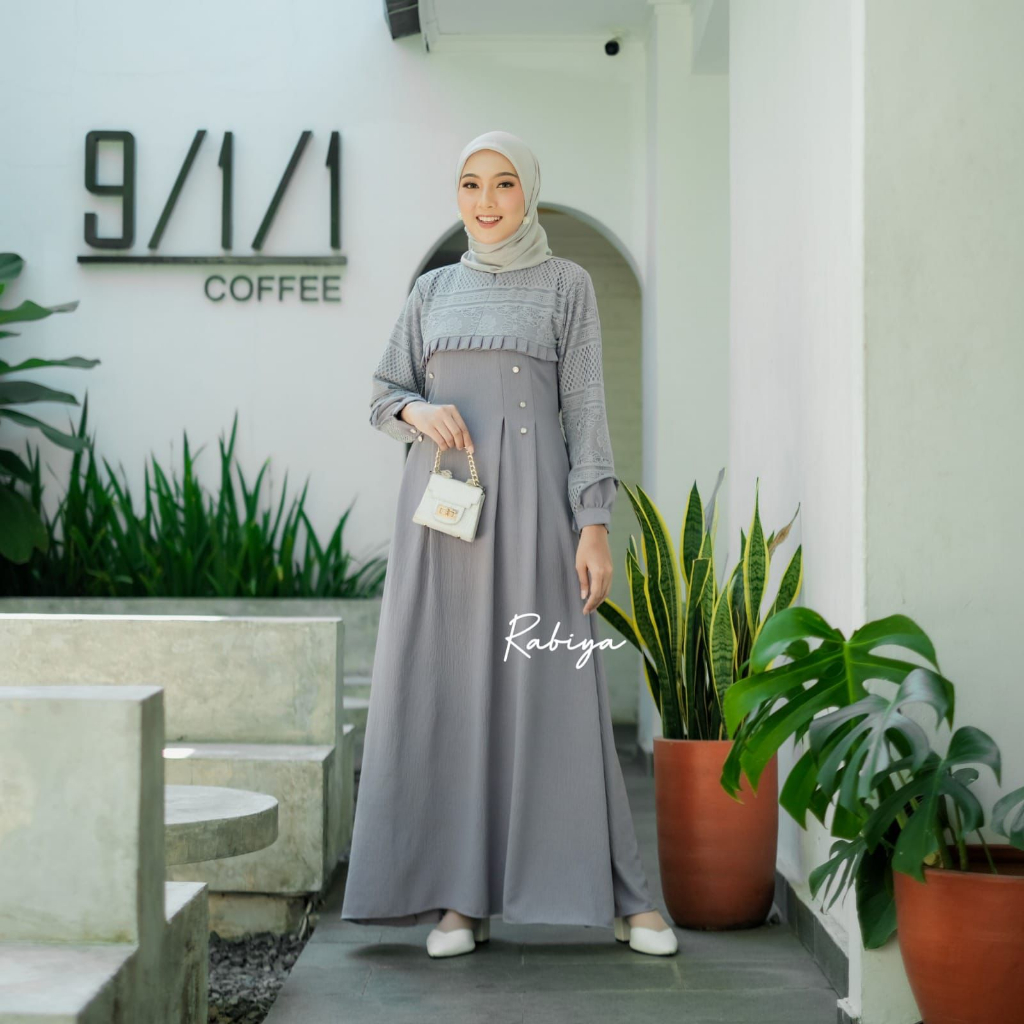 Gamis Terbaru Malika Dress Kondangan Crinkle Mix Brukat Ld 90 Up to 140