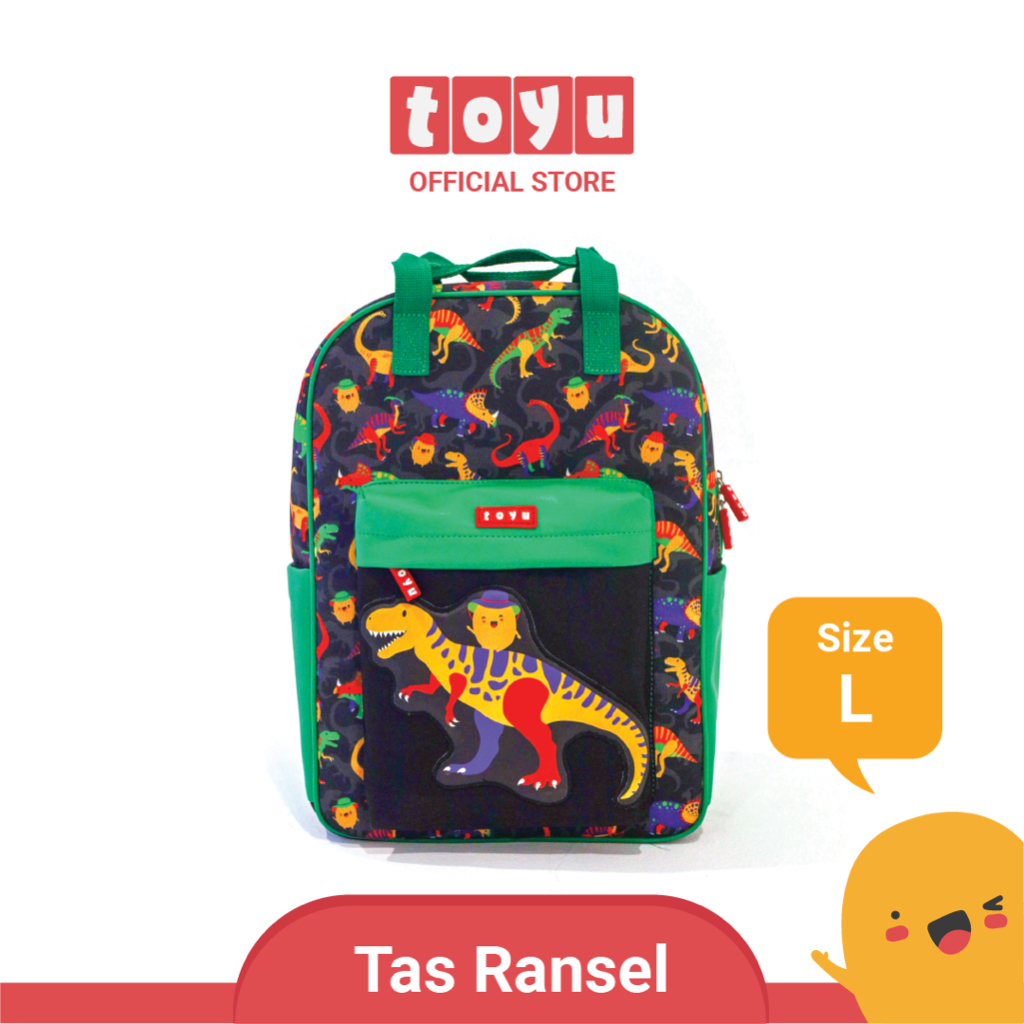 TOYU Backpack Tas Ransel Sekolah L Fashion Anak PAUD TK SD Laki Dinosaur Hijau Premium