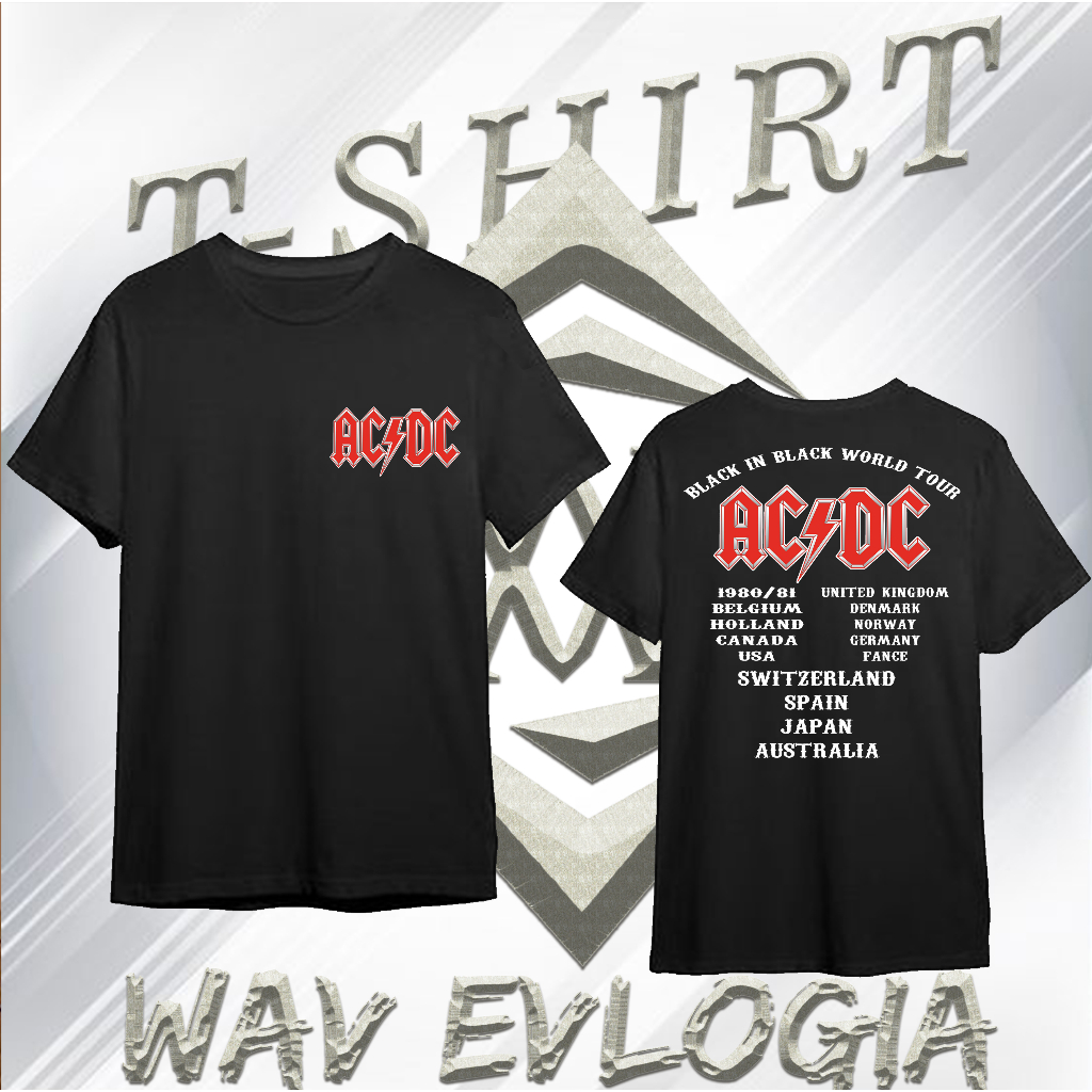 (028)  KAOS DISTRO FASHION WAV EVLOGIA MOTIF ACDC BAND FREE STICKER  PRIA WANITA KEREN STREETWEAR T-