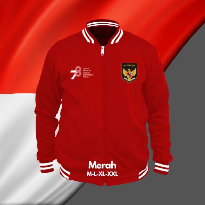 Jaket Zipper Varsity Kemerdekaan Indonesia HUT RI KE 78 Jaket Baseball Pria Original Import Jumbo Oversize Jaket Varsity Pria 17 Agustus 2023 Original Import Jacket Varsity Pria Baseball Dirgahayu RI ke 78 Jaket Sweater Varsity Kemerdekaan Indonesia 2023