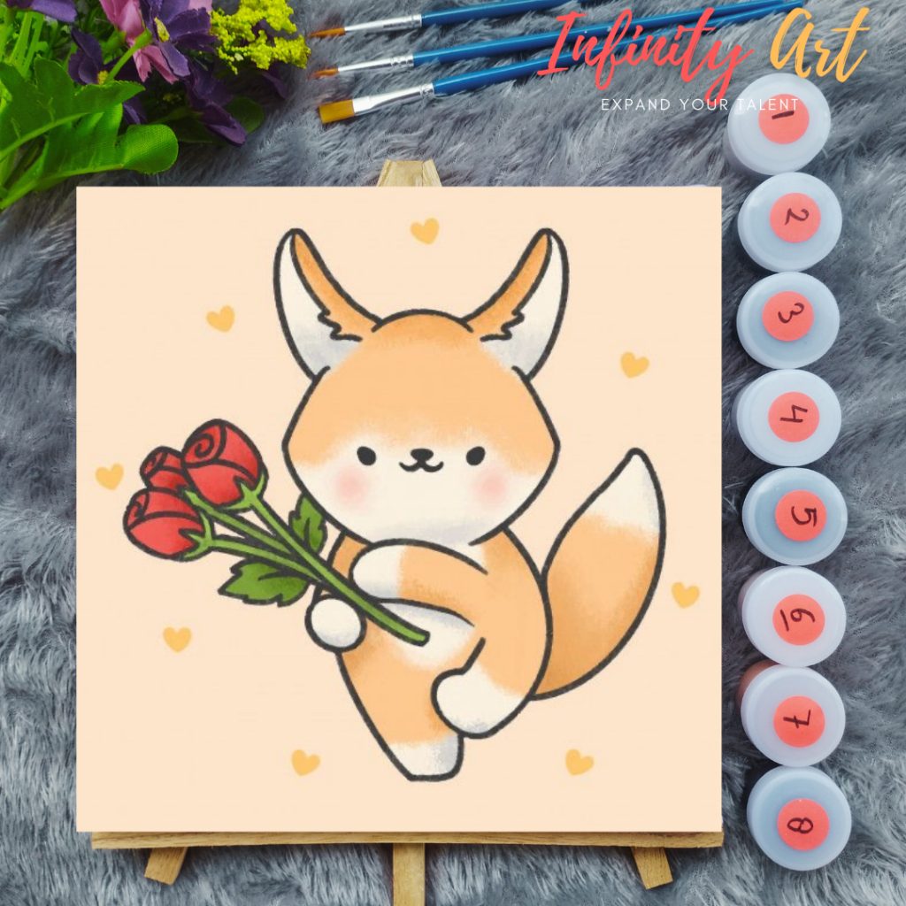 

Paint by Number Hewan Animal Lucu Beruang Fox - DIY Kit Melukis Kanvas 20x20 cm Lengkap Frame - Siap Lukis / Canvas Painting Kit
