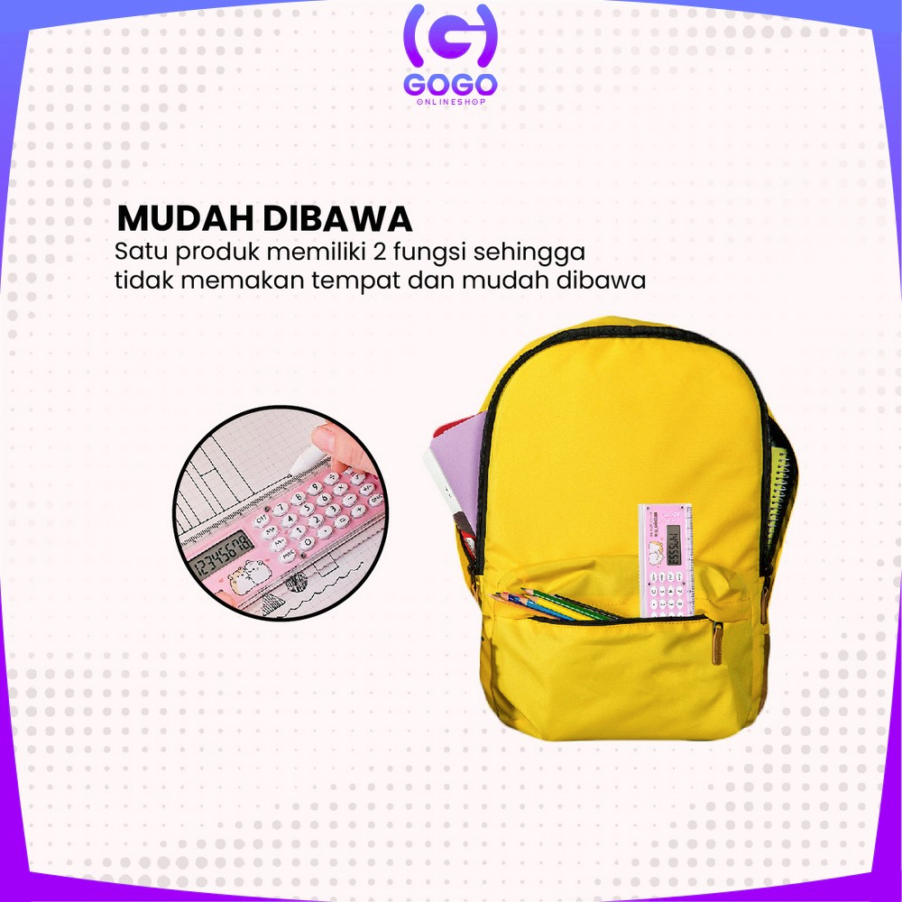 GOGO-A65 Kalkulator Penggaris Karakter 2IN1 Mini Portable Multifungsi / Kalkulator 8 Digit Penggaris 15cm / Perlengkapan Sekolah Anak Praktis / Ruler Set Calculator Import