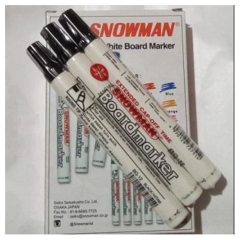 SATUAN Spidol SNOWMAN BG12 White Board Hitam Black Marker Papan Tulis Warna Perlengkapan Peralatan Alat Tulis Tools Stuff Office Sekolah School Kantor Writing Menulis Stationery Color Mudah Kering Fast Instant Dry Murah Tinta Grosir Prakarya Malang