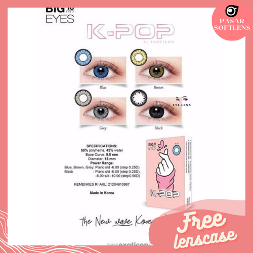 SOFTLENS KPOP MINUS -3.25 sd -6.00 FREE LENSCASE DIA 16MM BIG EYES BLACK BROWN BLACK BLUE BY EXOTICON / Softlen Soflen Soflens