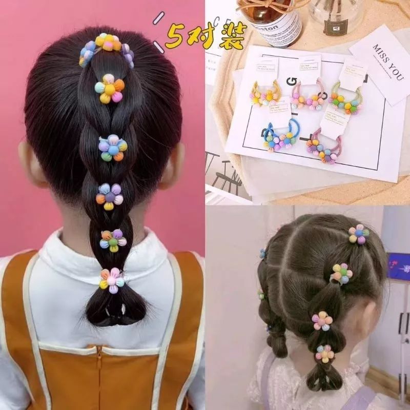 2 pcs Ikat Rambut Anak Korea Karakter 3D Lucu / Karet Rambut Anak