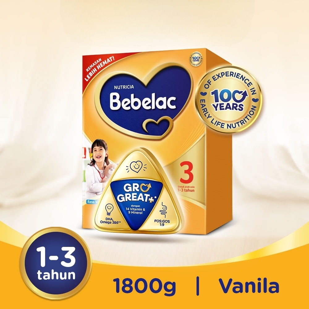 [1800 Gram] Bebelac 3 Rasa Vanila / Madu - Susu Pertumbuhan Bubuk 1800 gr
