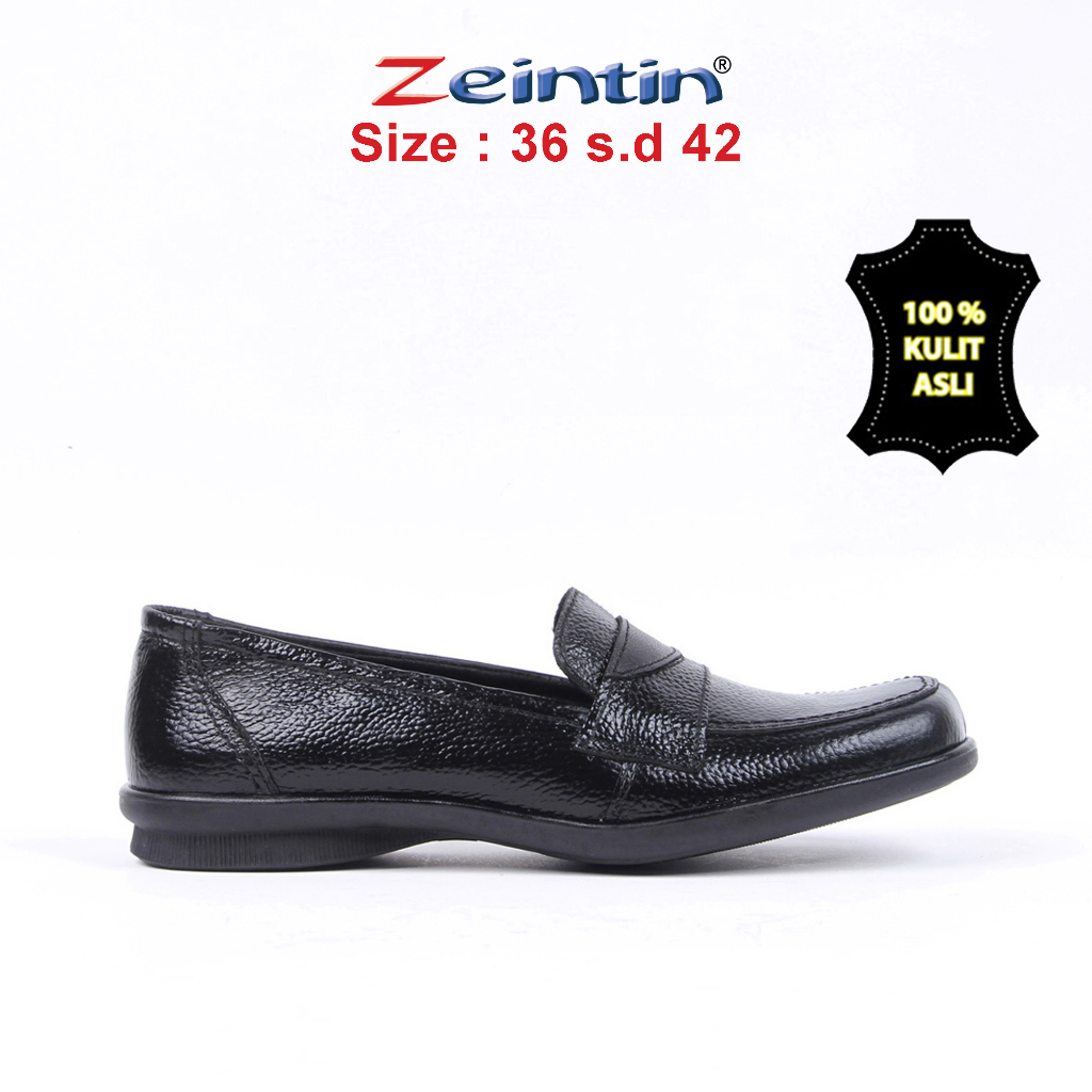 Zeintin - Sepatu Pantofel Wanita Zeintin BJ  Bahan Kulit Hitam Formal Wanita