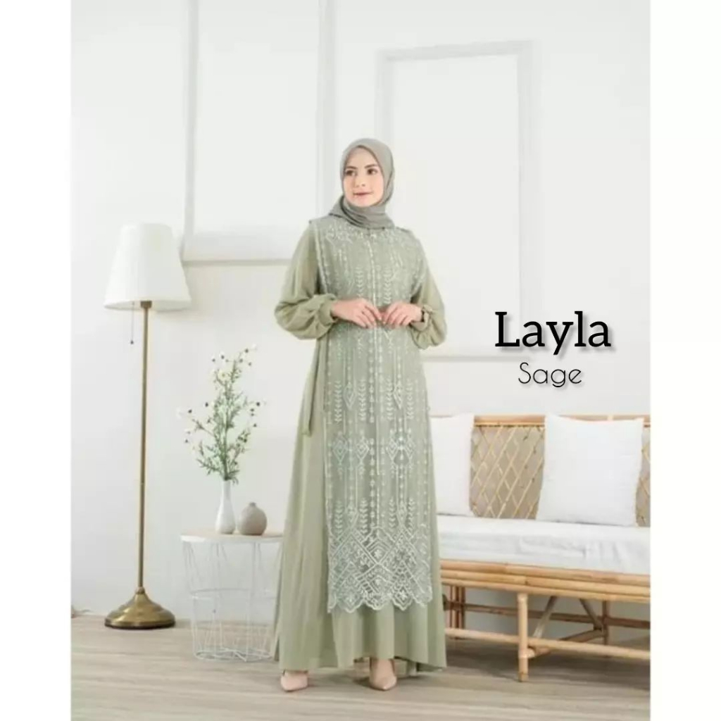 GAMIS WANITA LAYLA DRESS KF BAHAN CERUTY BABYDOLL MIX BRUKAT LD 100 - 120 CM PB 137 INNER DAN OUTER TERPISAH GAMIS WANITA TERBARU 2023 KEKININ / DRESS WANITA KEKINIAN / MAXY DRESS WANITA JJMBO / DRESS KONDAGAN