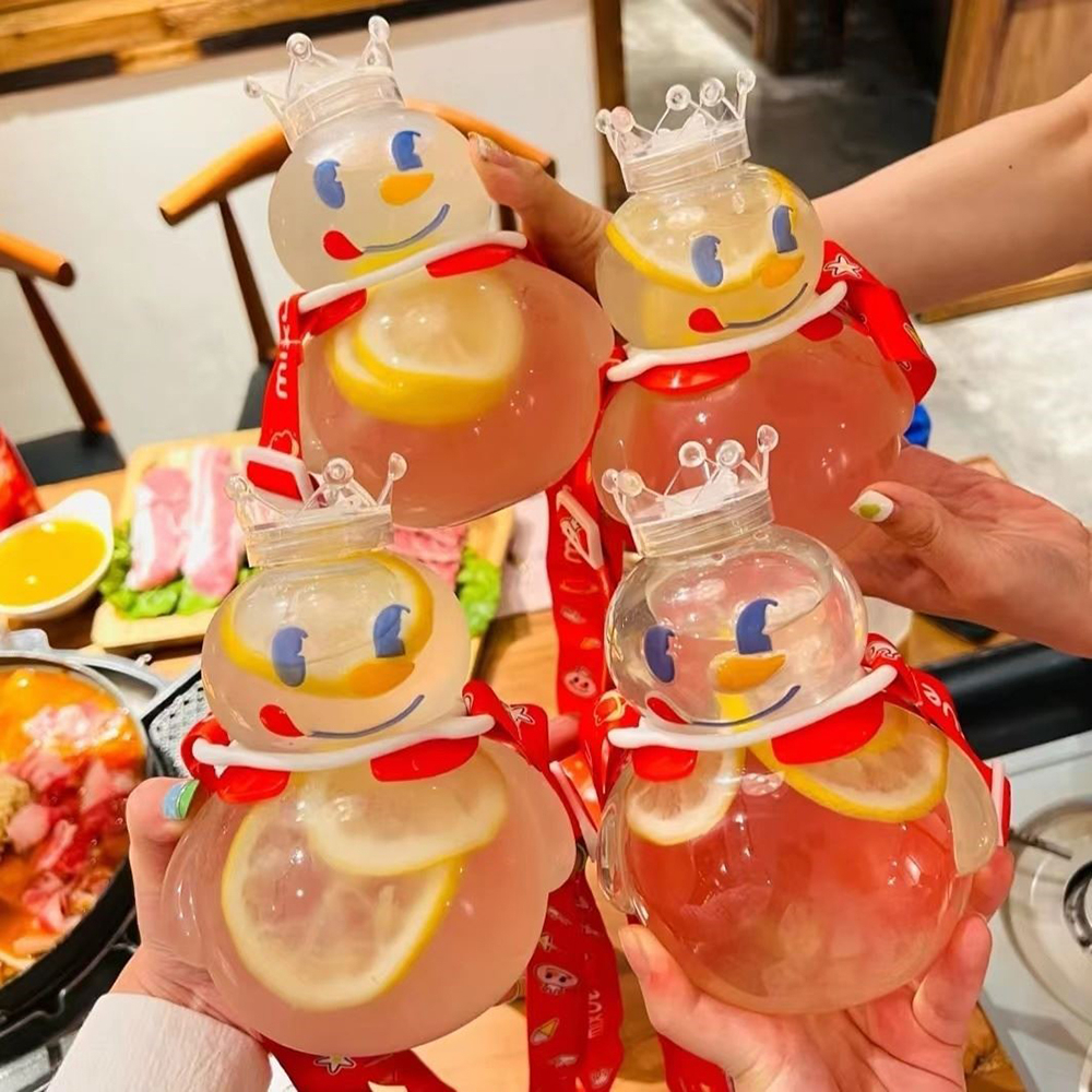 Snowman King Botol Motivasi Botol Air Dengan Tali Portabel Musim Panas Anak Kapasitas Besar Cangkir Teh Susu