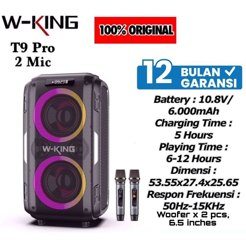 WKING T9 Pro 2 MIC Speaker Bluetooth Karaoke W King Portable Wireless Party Box Speker Aksesoris Handphone HP OCEANMART OCEAN MART