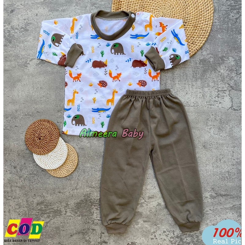 Setelan Baju Bayi Piyama Bayi Lengan Panjang Bahan Katun TC Single Motif Porcupine Usia 3-12 Bulan Almeera Baby and Kids