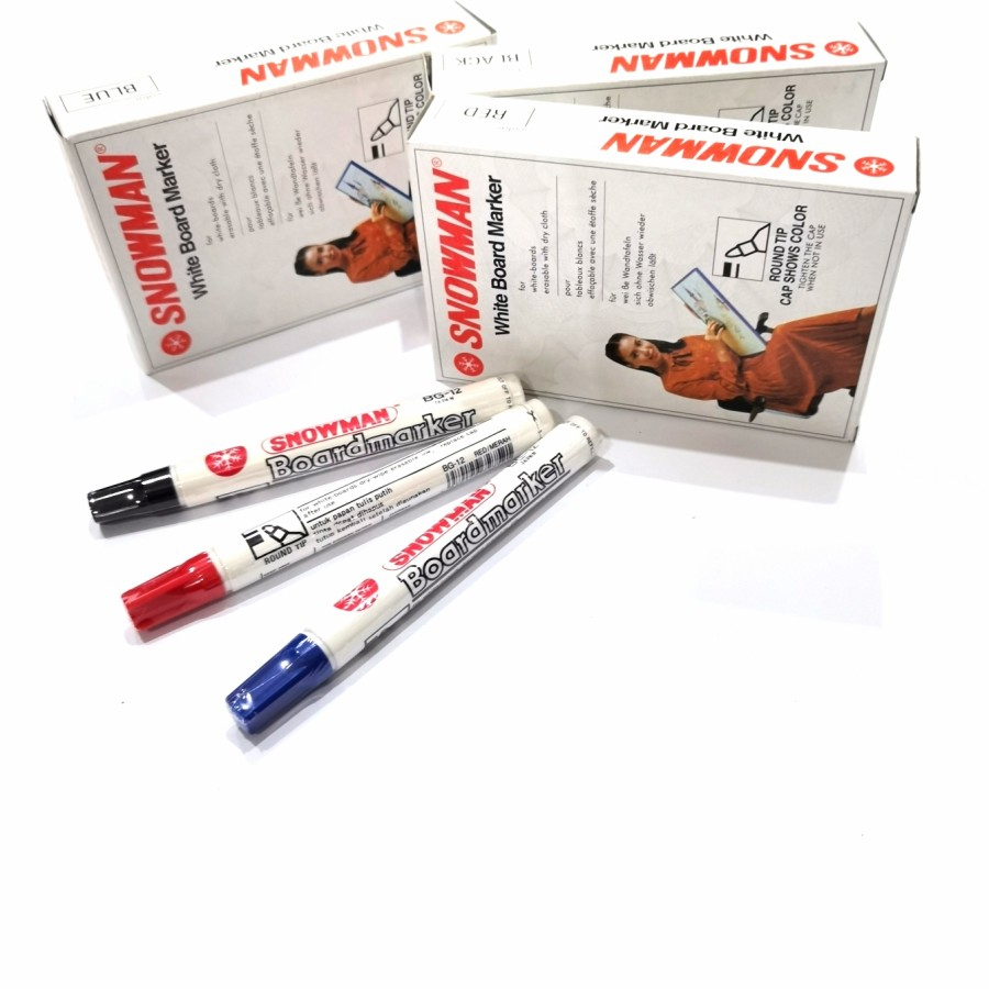SATUAN Spidol SNOWMAN BG12 White Board Hitam Black Marker Papan Tulis Warna Perlengkapan Peralatan Alat Tulis Tools Stuff Office Sekolah School Kantor Writing Menulis Stationery Color Mudah Kering Fast Instant Dry Murah Tinta Grosir Prakarya Malang
