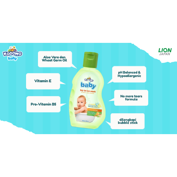 KODOMO Baby Top To Toe Wash Hair &amp; Body Bath 200ml (botol) / 450ml (pouch)