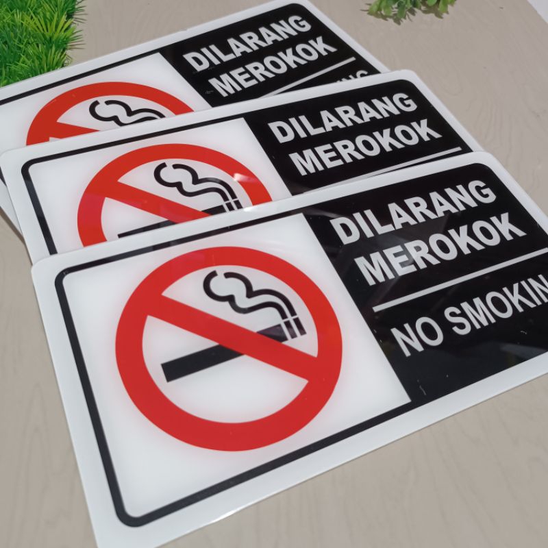 PAPAN AKRILIK Label Sign No Smoking Sign, Lambang Dilarang Merokok Akrilik Stiker dan Akrilik 31 x 16 cm Besar