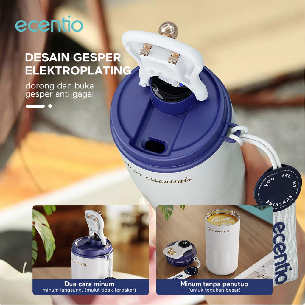 ecentio Termos Kopi 420 ml Cangkir Kopi termos Stainless Steel Gelas  LED SUHU Vacum Tahan Panas 12 JAM Mug Coffee tumbler kopi portable travel cup