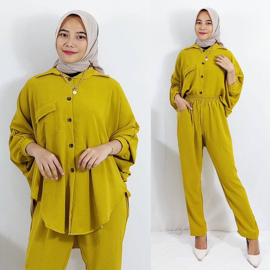 CARLINA SAMARA SET JUMBO LD 120cm KEMEJA DAN CELANA PANJANG CRINKLE KATUN PREMIM WANITA