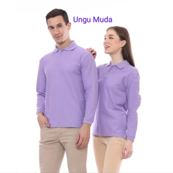 Kaos kerah FO POLOS lengan panjang warna UNGU MUDA / kaos kerah polos lengan panjang / kaos kerah se