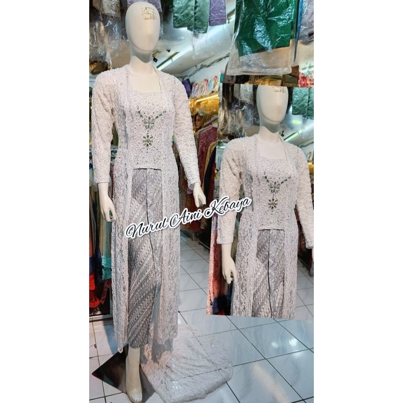Kebaya Kutu Baru Akad Putih Ekor Full Payet