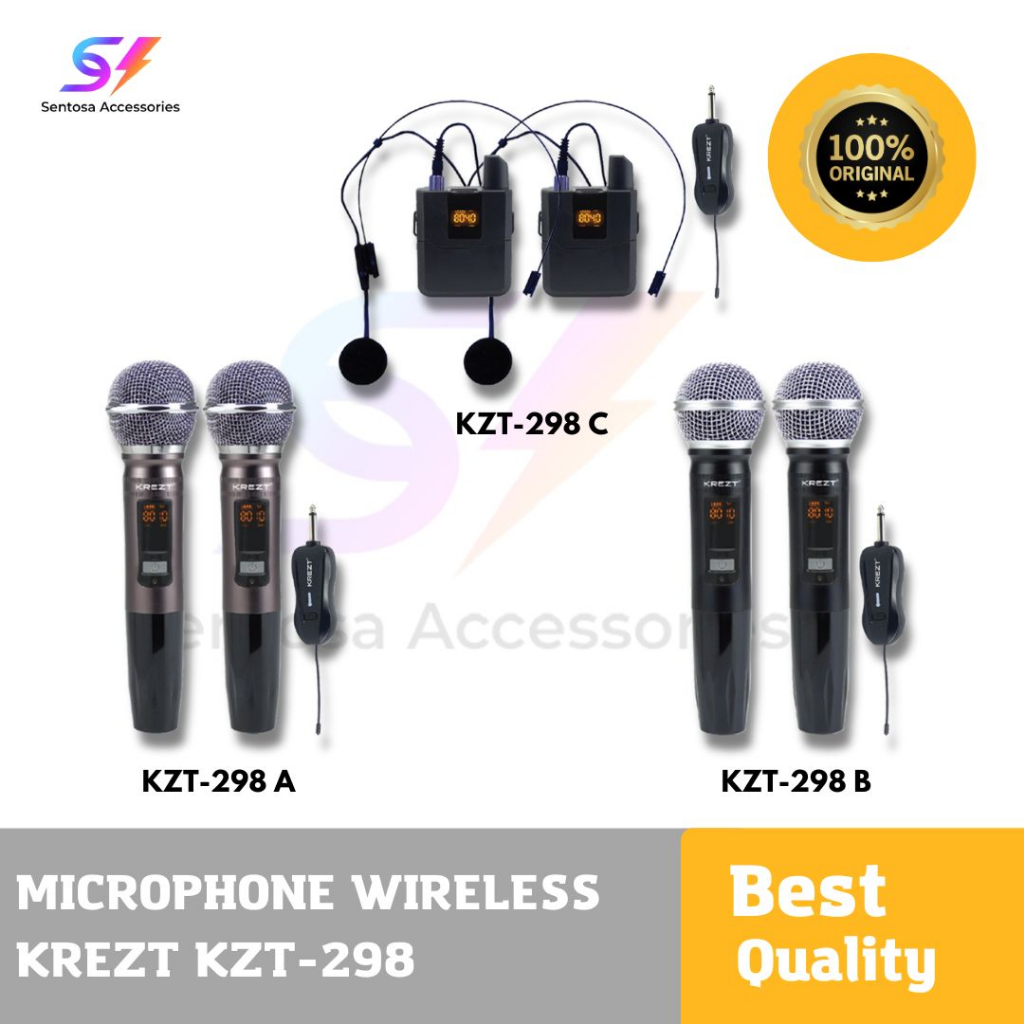 Microphone Wireless KREZT KZT-298 Mik Wireless UHF Rechargeable A/B/C