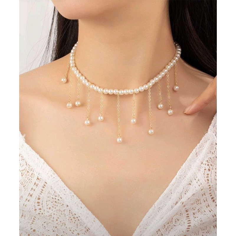 Brigitta Korean Pearl Chain Necklace Kalung Untai Mutiara Korea