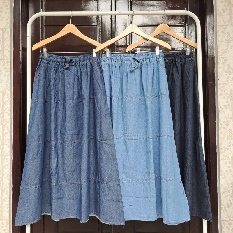 Rok Jeans Jumbo Susun Pinggang Karet Murah || Rok Jeans Susun Jumbo Lembut Dan Nyaman