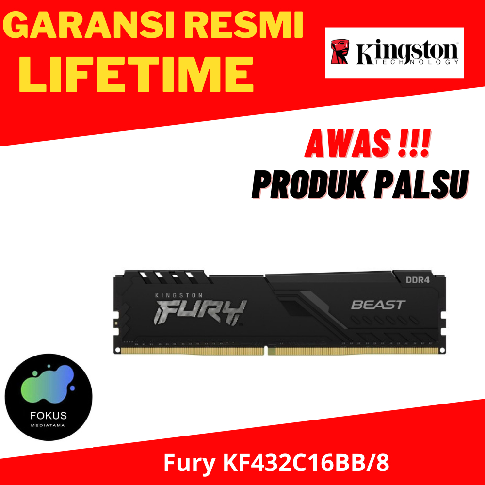 KINGSTON FURY BEAST DDR4 8GB (1x8GB) 3200MHz - KF432C16BB/8