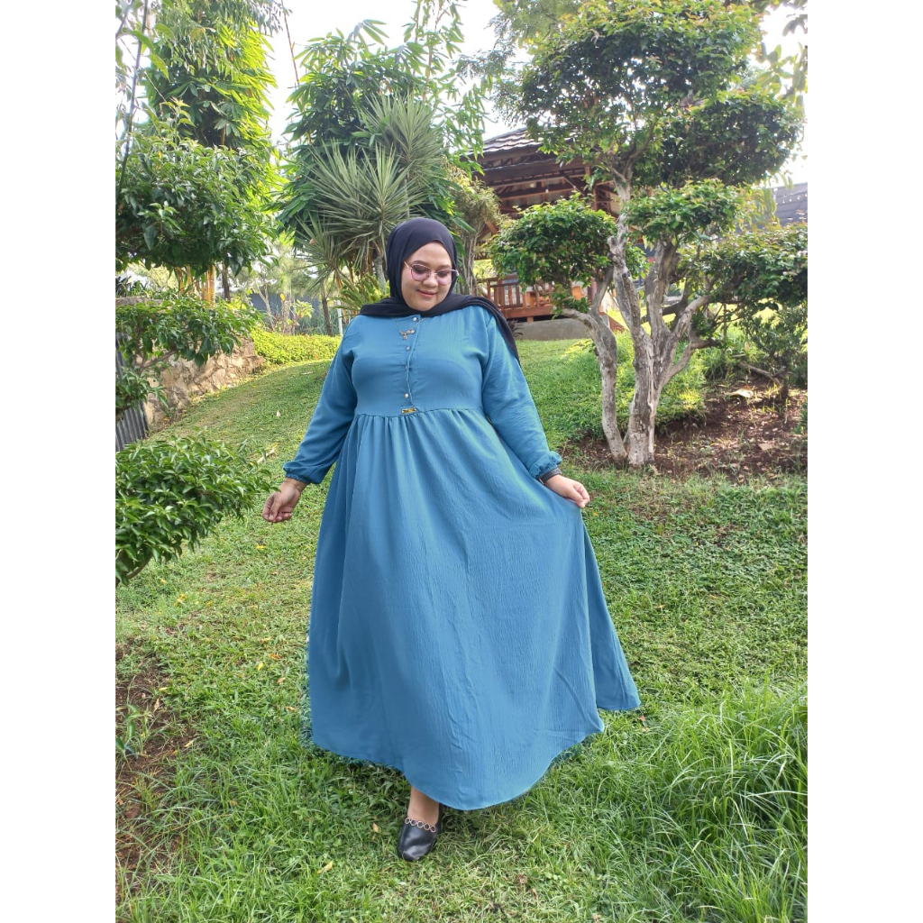 MIDI DRESS CRINGKLE JUMBO BY WIDIA FASHION LENGAN PENDEK COCOK UNTUK SANTAI