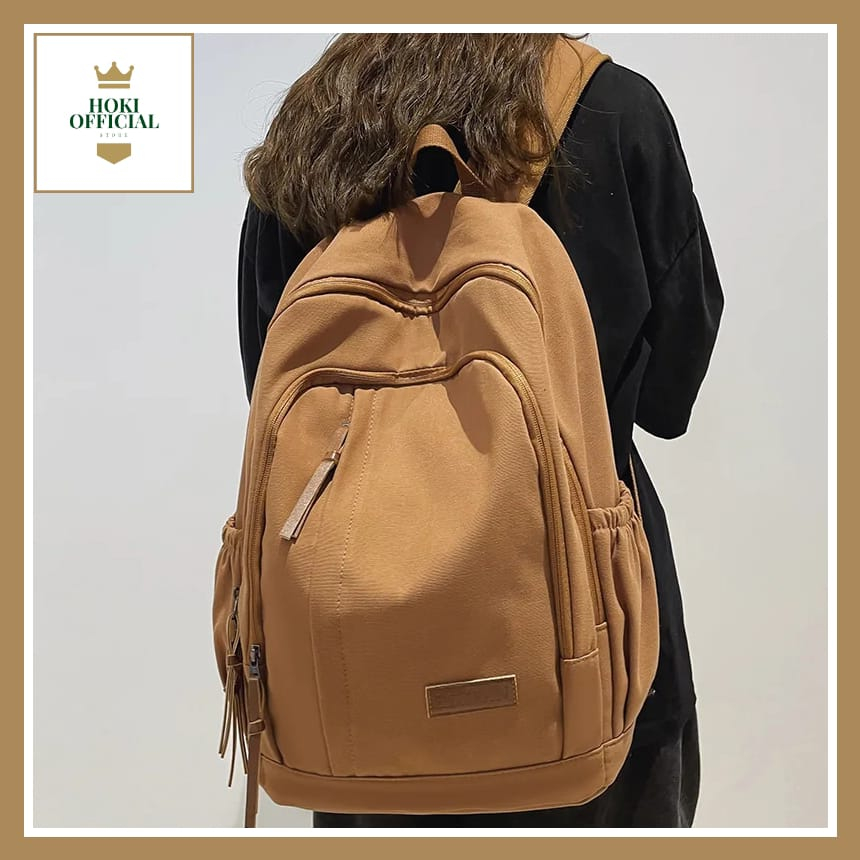 [COD] Ransel Wanita Pria Bahan Canvas Tas Sekolah Kapasitas besar Trendy Korean Style Ada Slot Laptop HokiOfficial
