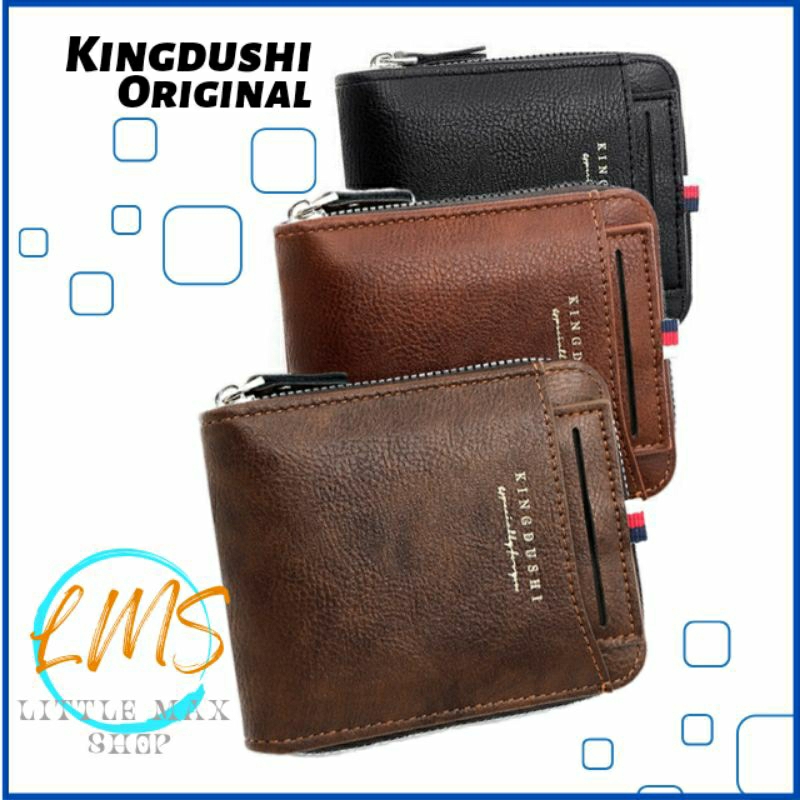 [Lms] Dompet Import Pria Resleting Koin Original Kingdushi Kulit PU Premium