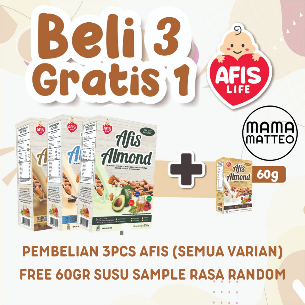 SUSU AFIS ALMOND / Pelancar ASI Booster / Kacang Almond Daun Katuk Kacang Hijau Kedelai 200gr / AFIS BANDUNG