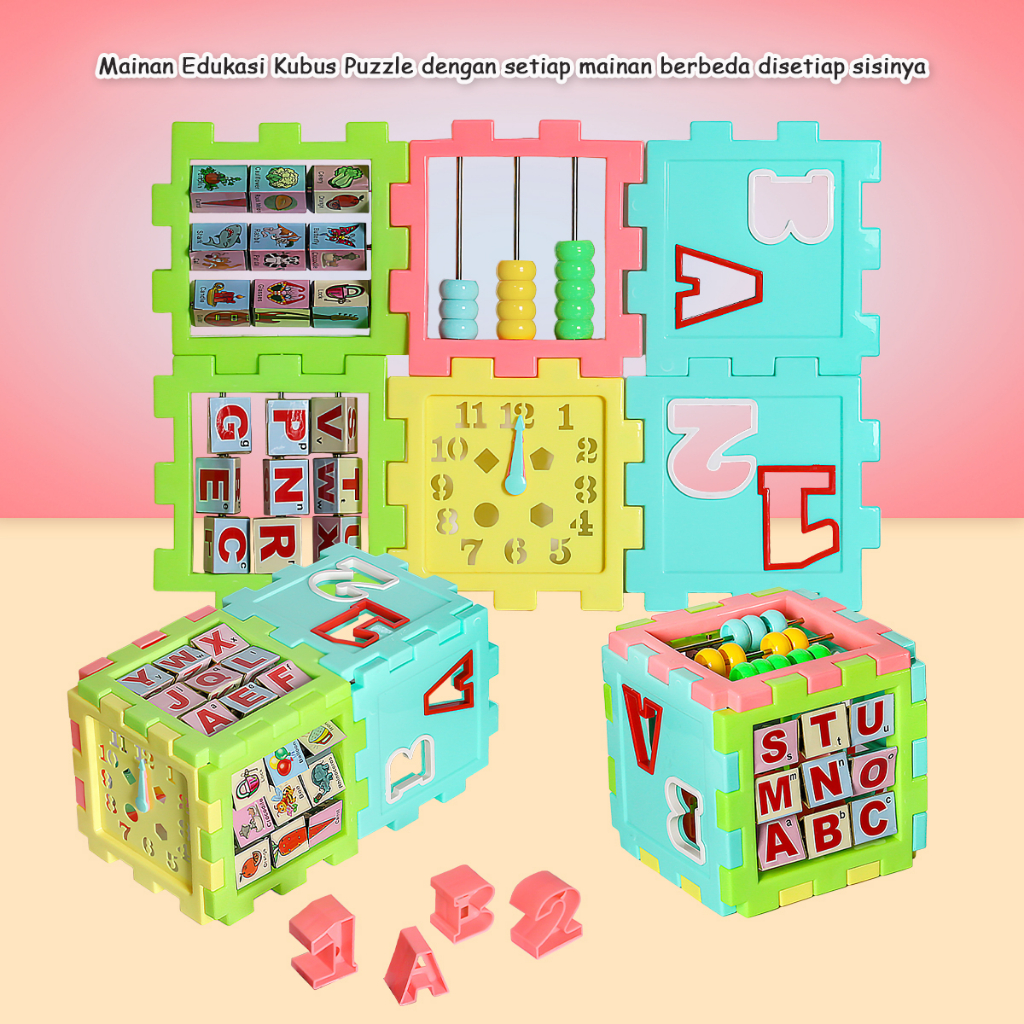 Mainan Anak Puzzle Block Balok Kubus Mainan Edukasi Kreatif 6sisi  Mainan Tabung Cute Block Puzzle