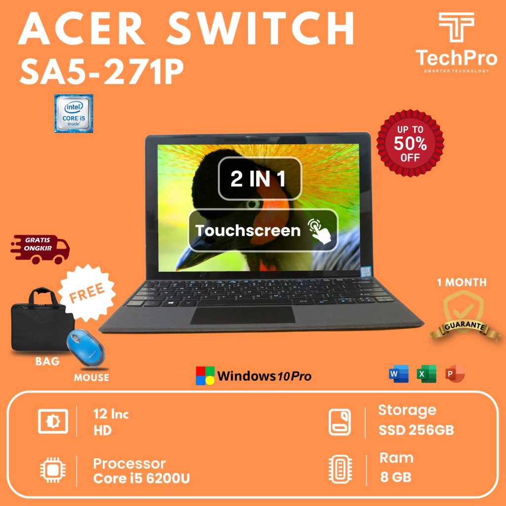 ACER SWITCH 2IN1 TOUCH TABLET I5 GEN 6 RAM 8 SSD 256