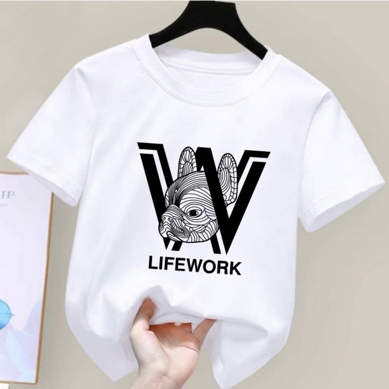 Kaos Anak Unisex Tulisan Life Work Baju Anak Cowok Cewek Usia 2-10Tahun Atasan anak laki laki Kaos Distro Anak Laki Laki