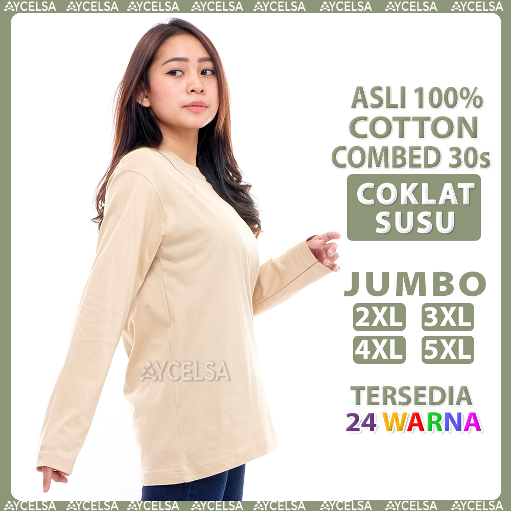 Kaos Polos Jumbo Wanita Pria Lengan Panjang Coklat Susu / Atasan Kaos Jumbo Milo