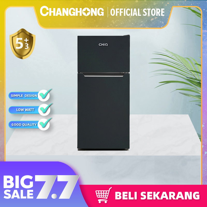 CHiQ KULKAS / LEMARI ES 2 PINTU CTM158DB (122L)  (Semi Auto Defrost) (Kulkas Minimalis Design Korean Look) (Kulkas Fleksibel) (Kombinasi Pendingian Dan Pembekuan) (Material Tempered glass)